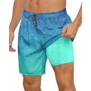 Lollipie Mens Swimming Trunks with Compression Liner Swim Shorts 7 inch Quick Dry Bathing Suit Anti Chafe Boardshorts